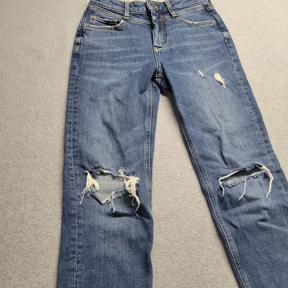 Anthropologie Pilcro Distressed Straight Leg Jeans Medium Wash Size 25 Distress